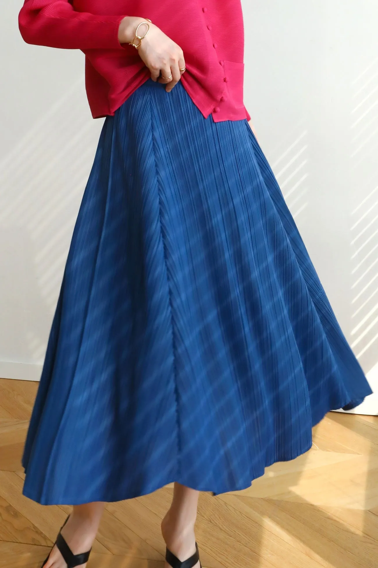TastyHottie - Solid Color Full Pleated High Waist Skirt