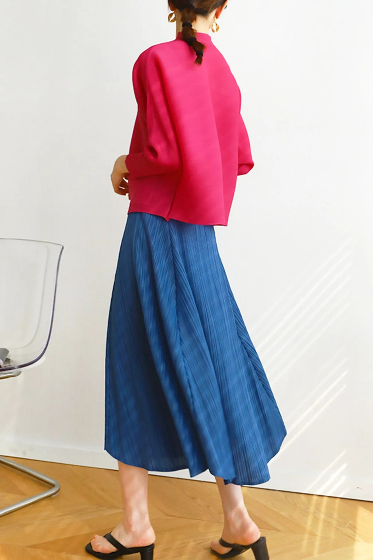TastyHottie - Solid Color Full Pleated High Waist Skirt