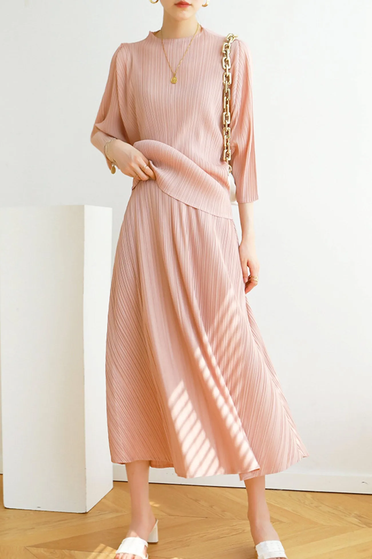 TastyHottie - Solid Color Full Pleated High Waist Skirt