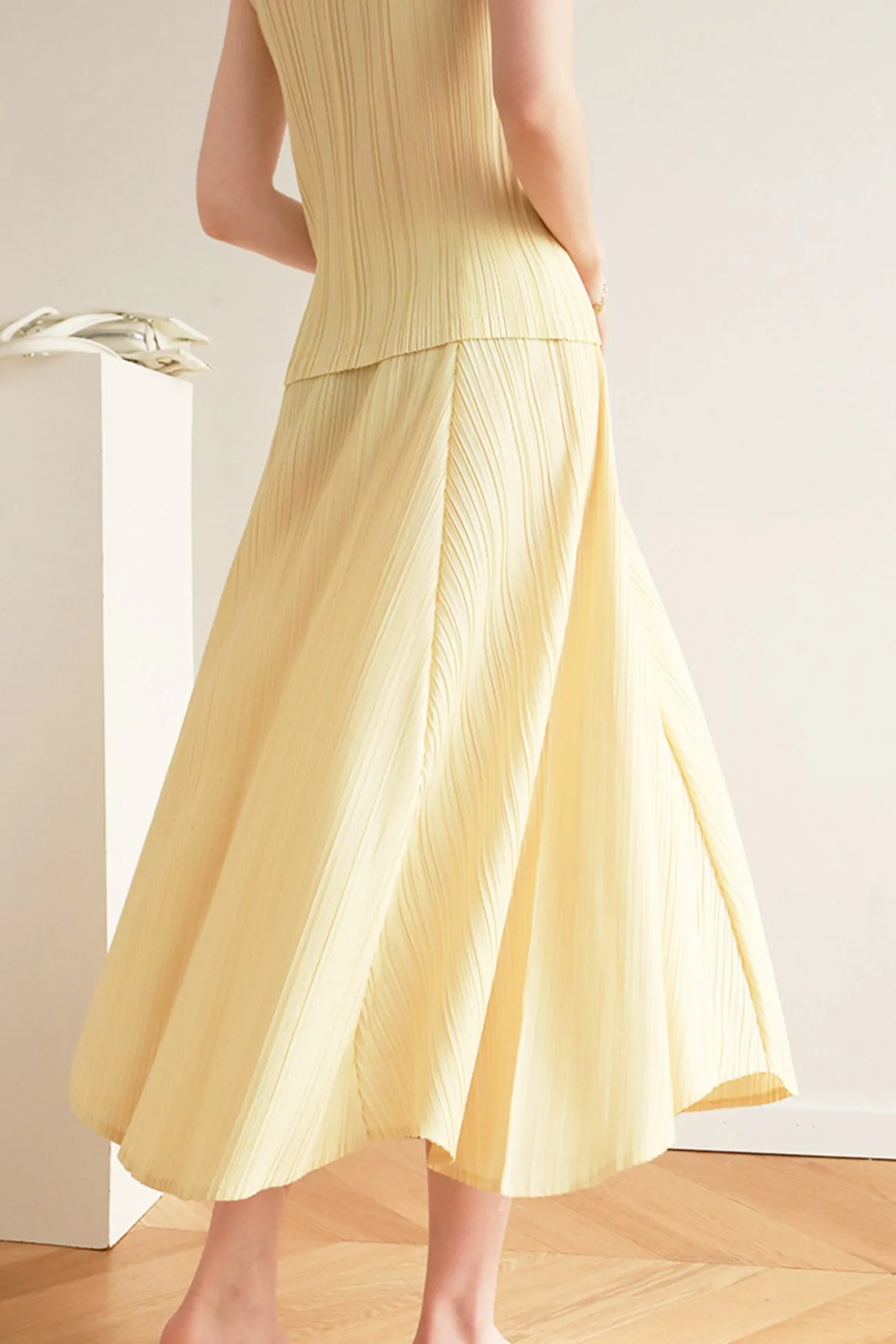 TastyHottie - Solid Color Full Pleated High Waist Skirt