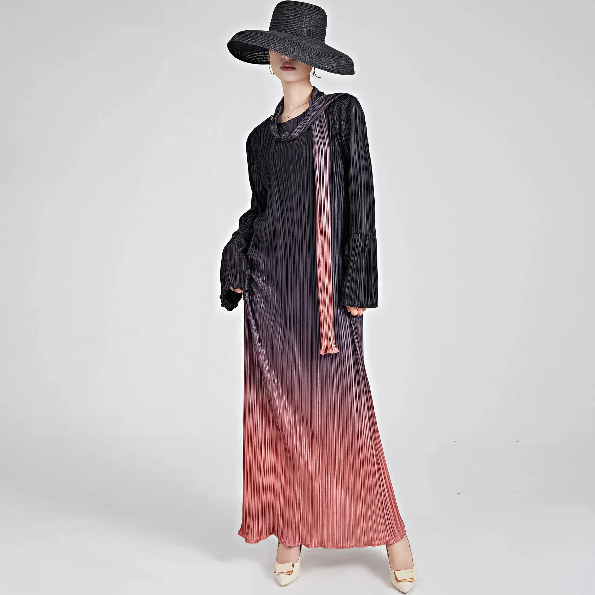 Truly Pleated & Wide Cuffs Oversized Midi Dress