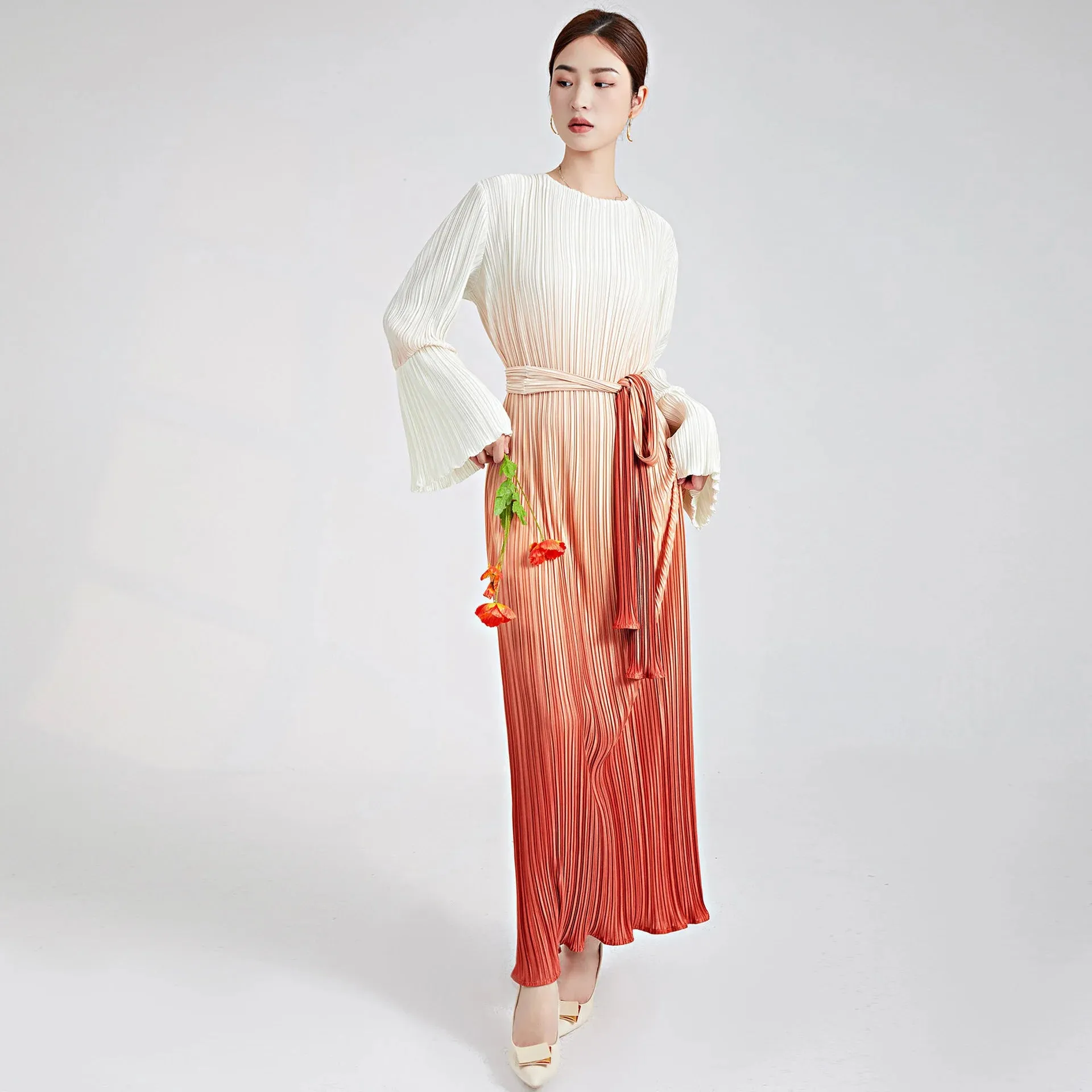 Truly Pleated & Wide Cuffs Oversized Midi Dress