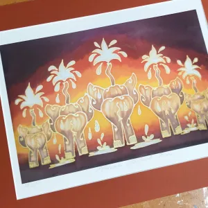 Warm and Fun African Elephant Print - Elephant Family Art Print - Baby Elephant Print - Wildlife Art